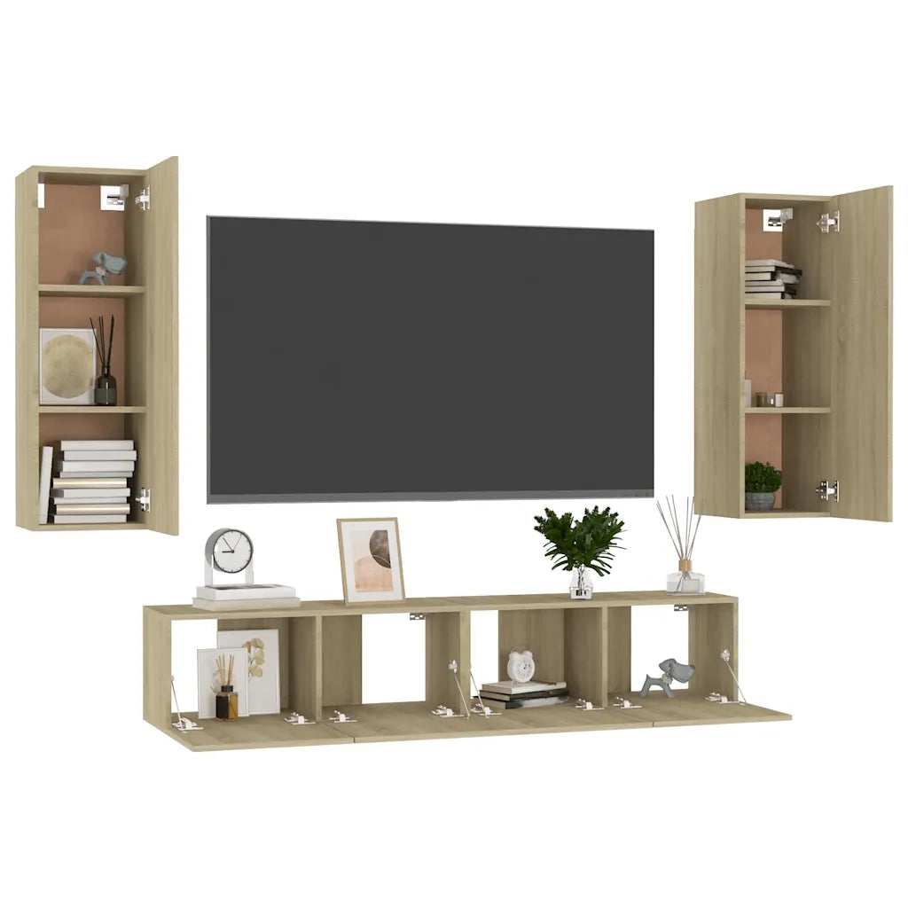 Set di Mobili TV 4 pz | Armadietto TV | Mobile Porta TV Rovere Sonoma in Legno Multistrato