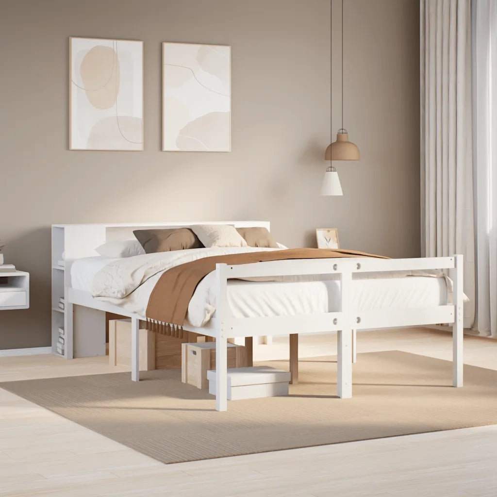 Letto Libreria senza Materasso-Struttura Letto con contenitore Bianco 140x190 cm Legno di Pino 362340