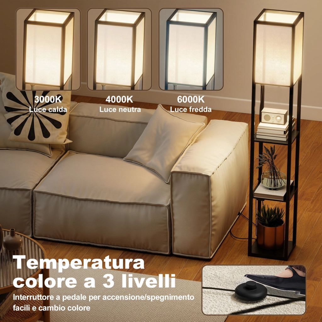 Lampada da Terra con Ripiani ¨C Minimal ¨C Nero