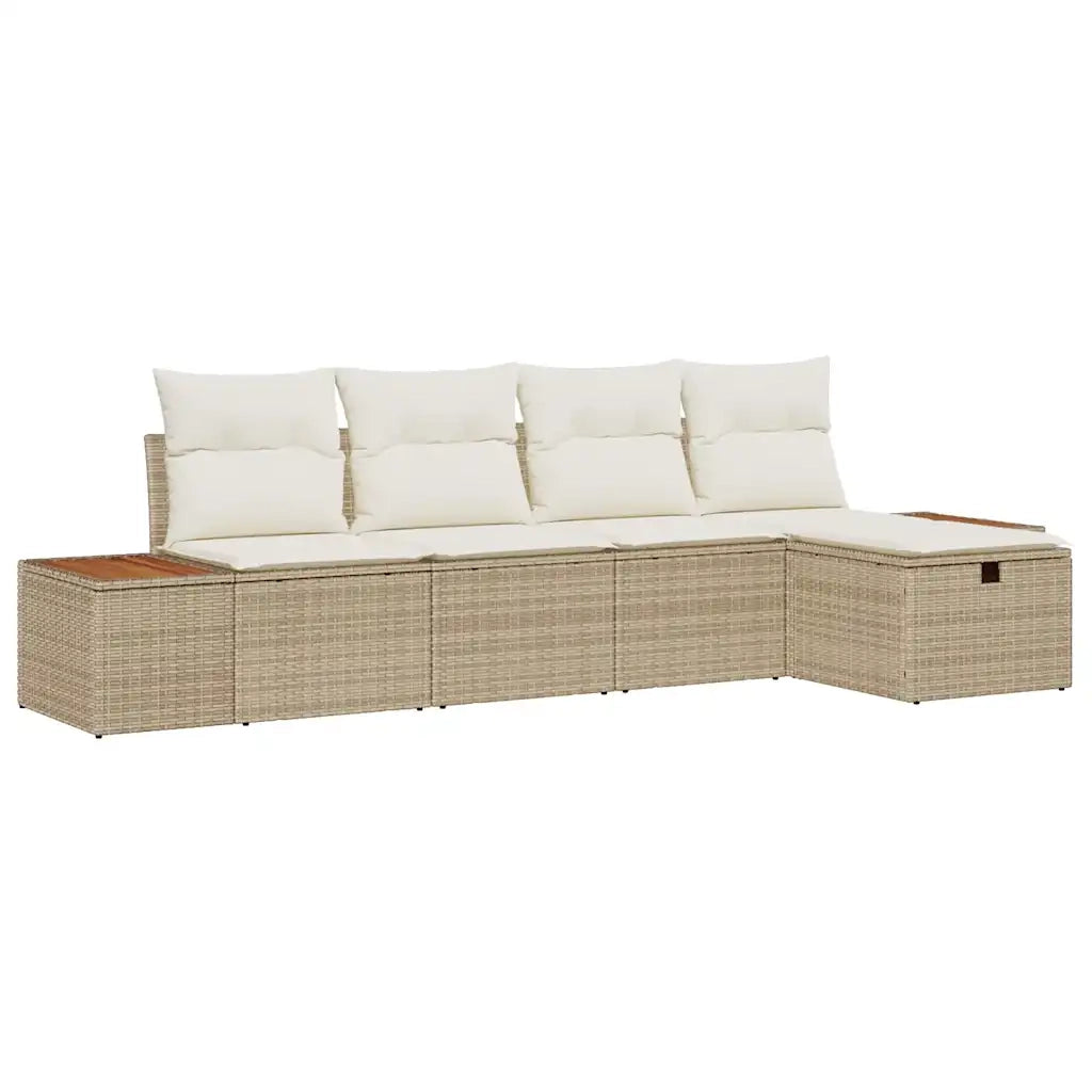 Set Divano da Giardino con cuscino 5 pcs Beige Poly Rattan