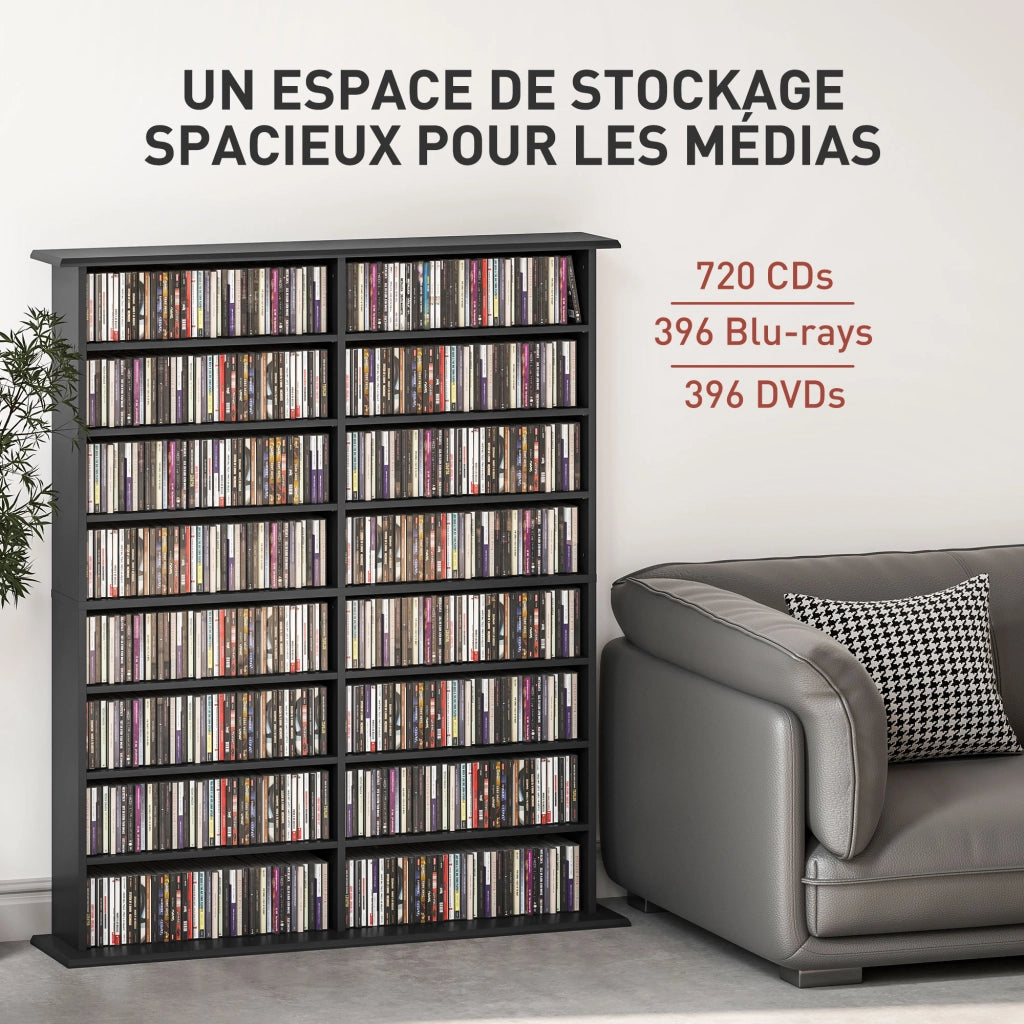 Libreria per CD e DVD con 16 scomparti e 12 ripiani regolabili ¨C zephmum ¨C nero