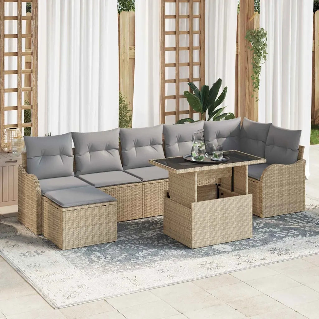 Set Divano da Giardino con cuscino 8 pcs Beige Poly Rattan