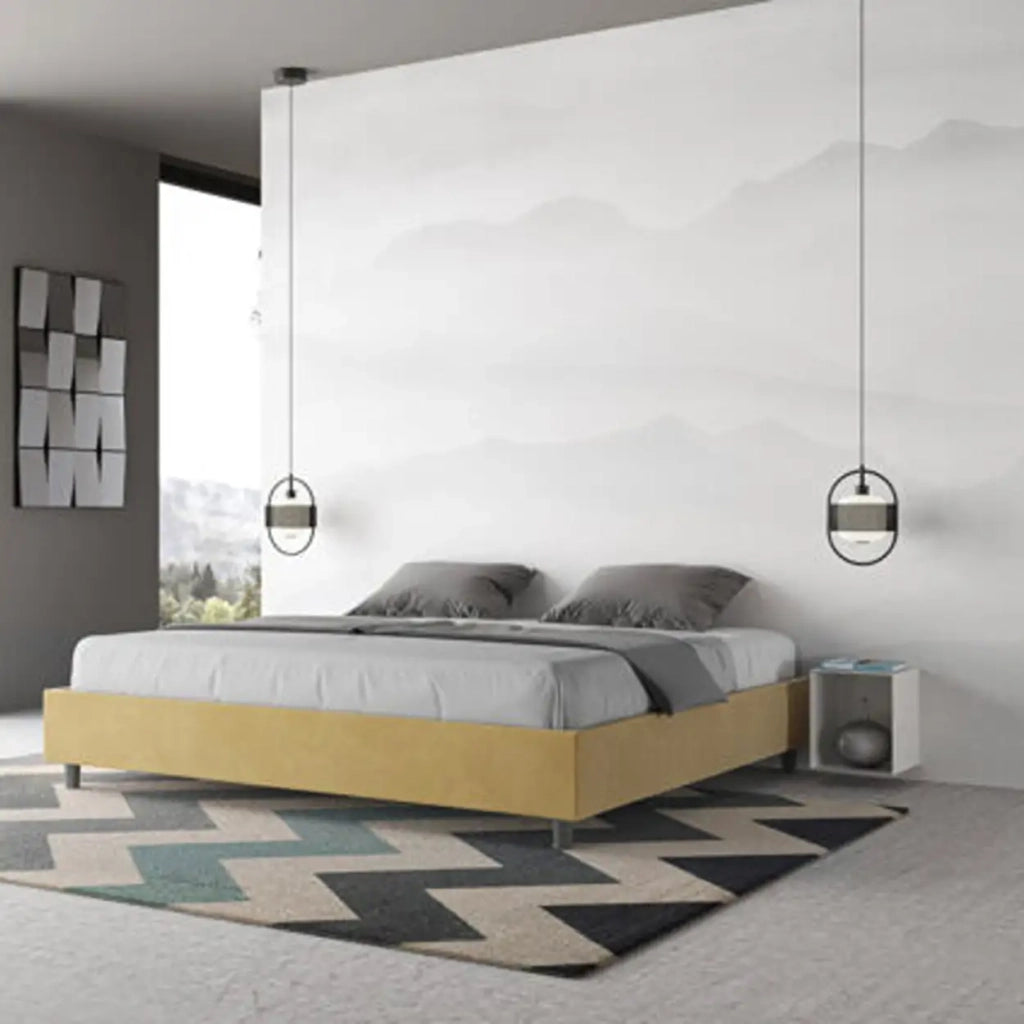 Letto contenitore imbottito 180x210 microfibra ocra Azelia