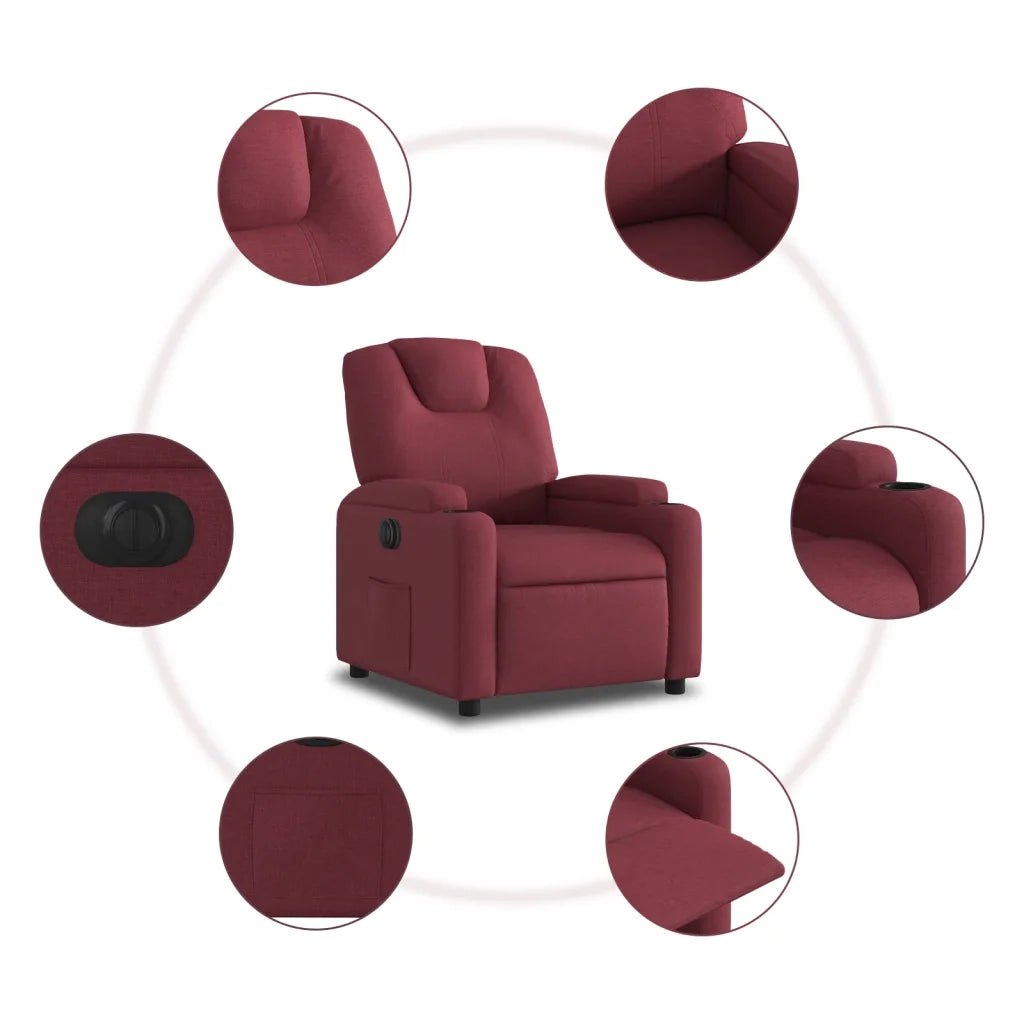 Poltrona Elettrica Reclinabile-Divano Sedia Rosso Vino in Tessuto 518737
