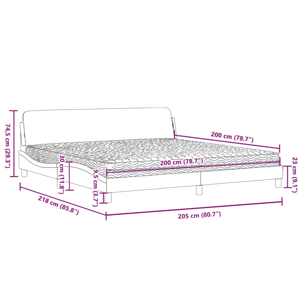Letto con Materasso Dover Grigio Chiaro 200x200cm Velluto 3208471