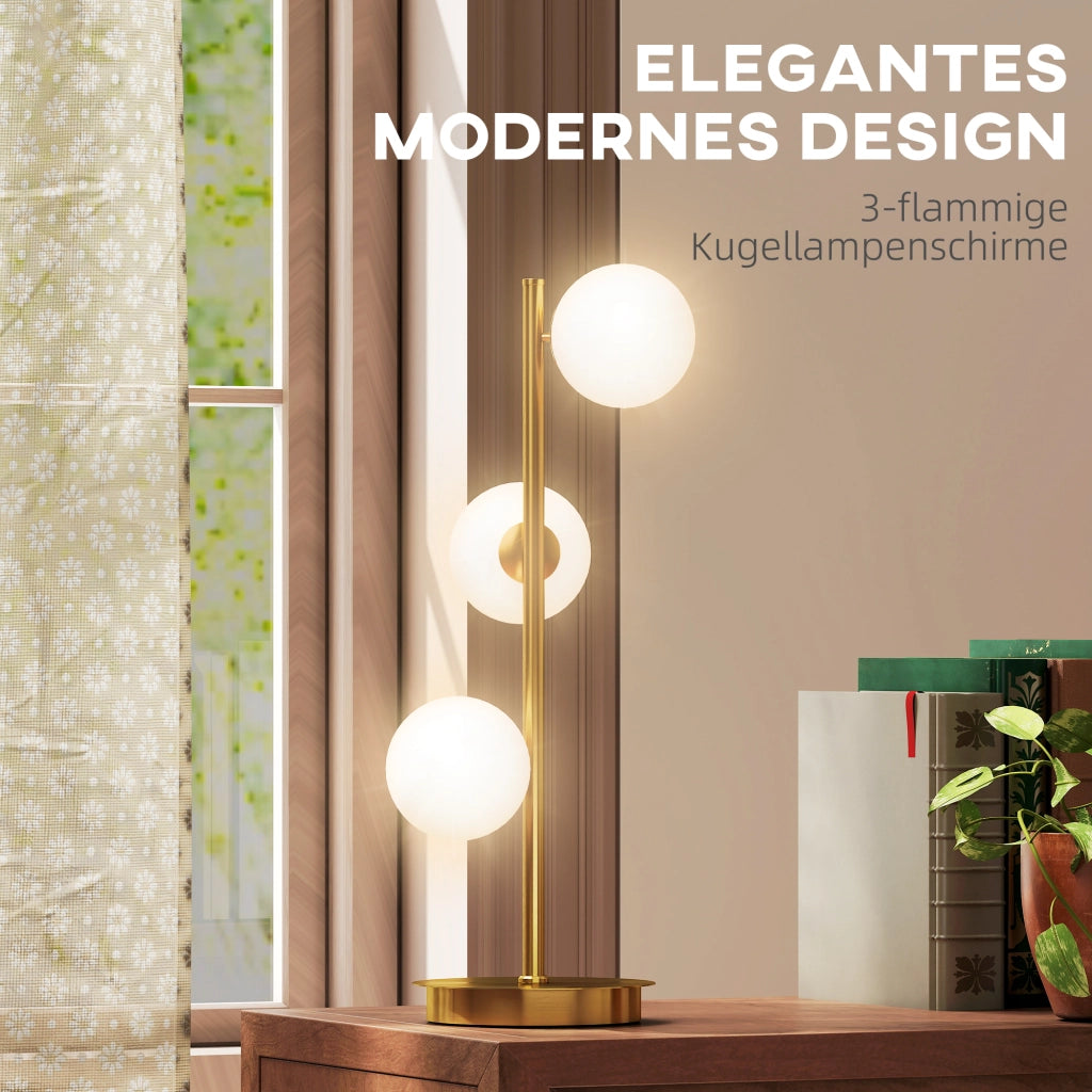 Lampada da tavolo con 3 sfere in vetro ¨C Xylo ¨C Base acciaio ottone 24x24x53cm