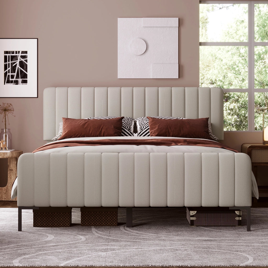 letto imbottito lino grigio beige 140 x 200 cm