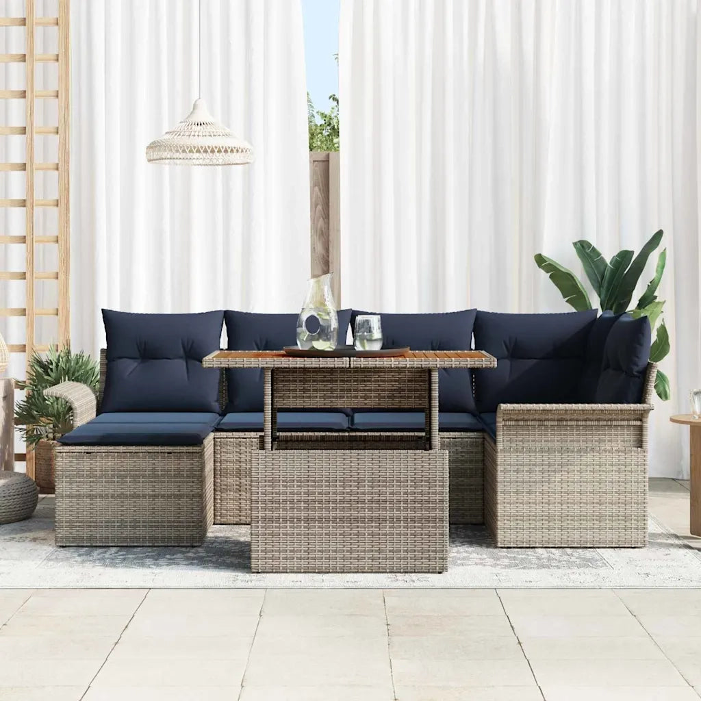 Set Divano da Giardino 7 pcs Grigio Poly Rattan 3358096