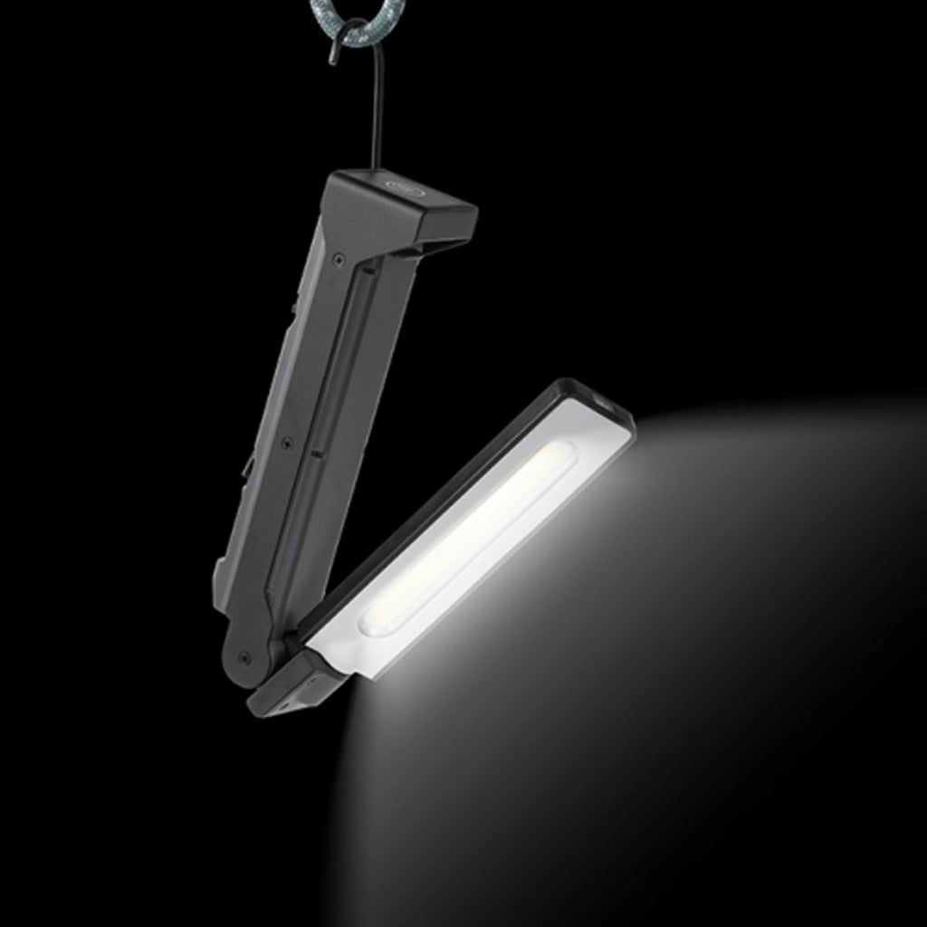 Alcapower Lampada da lavoro LED ricaricabile, corpo in alluminio, testa girevole 180°, 125lm, base magnetica e gancio integrato per uso professionale