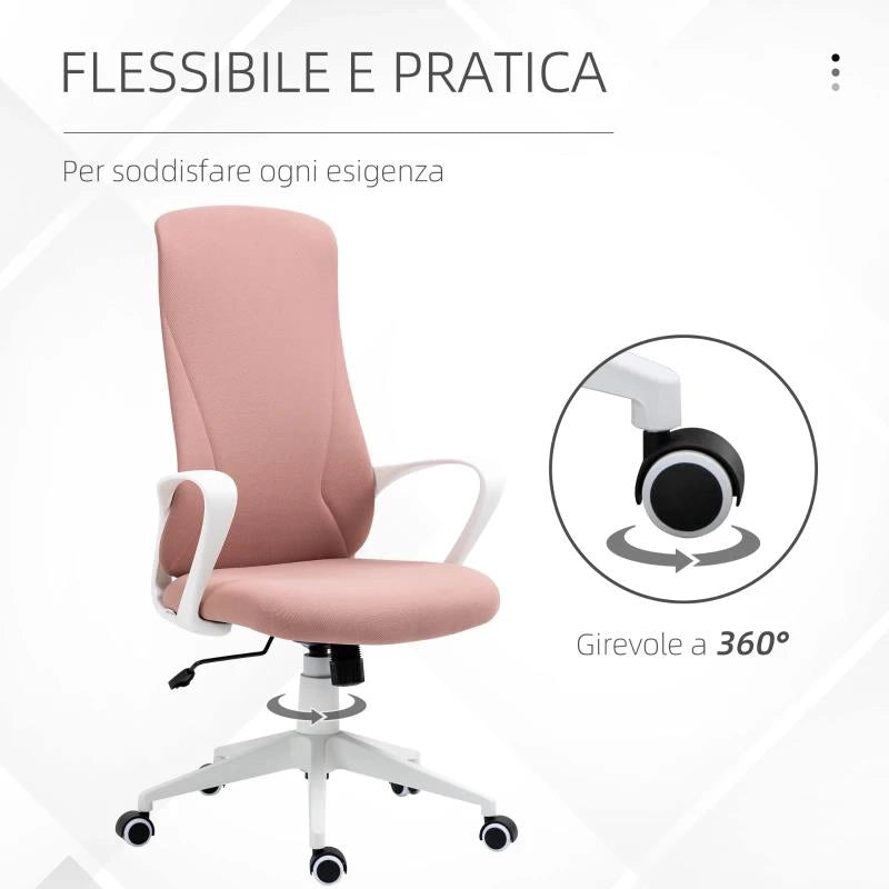 SEDIA DA UFFICIO ERGONOMICA E IMBOTTITA CON ALTEZZA REGOLABILE E DONDOLO, 62X56X110-119.5 CM, ROSA