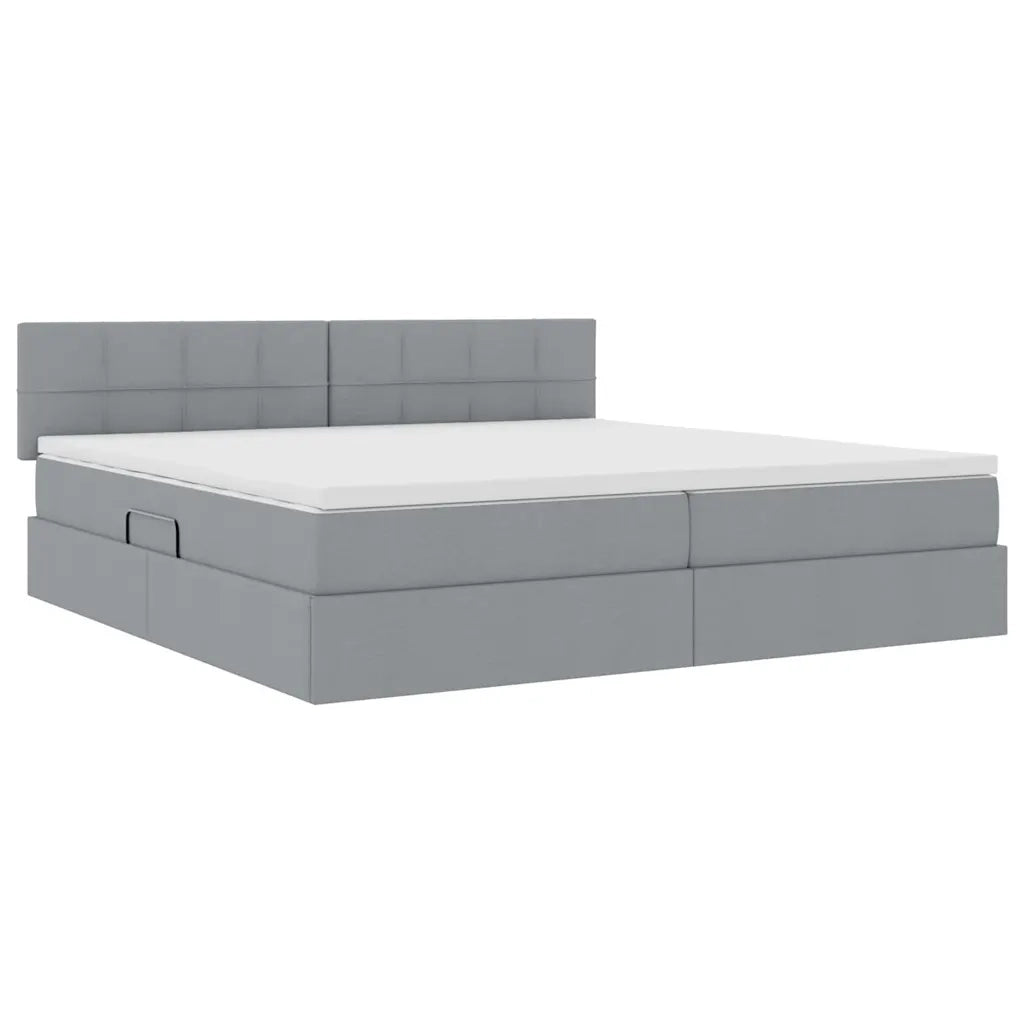 Letto con contenitore e LED Grigio chiaro 200 x 200 cm Tessuto
