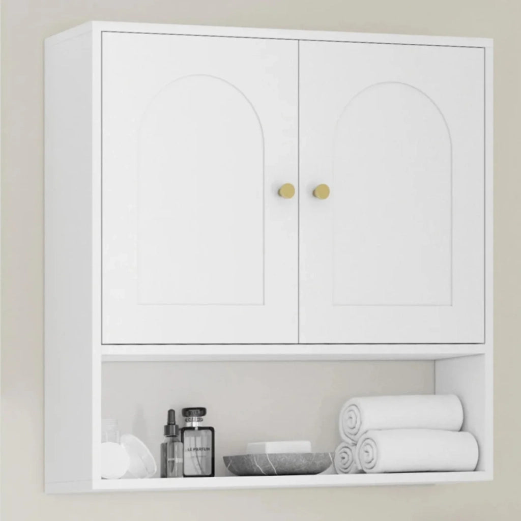 IDMarket - Mobile da bagno sospeso ARSENE, armadio a parete con 2 ante e ripiano in legno bianco