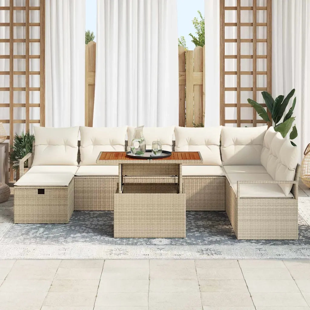 Set Divano da Giardino 9 pcs Beige polyrattan 3361344