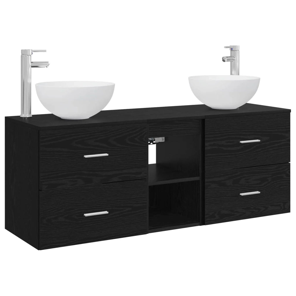 Set di Armadi da Bagno 3 pz Rovere Nero 49,5 x 35 x 63 cm 3405788