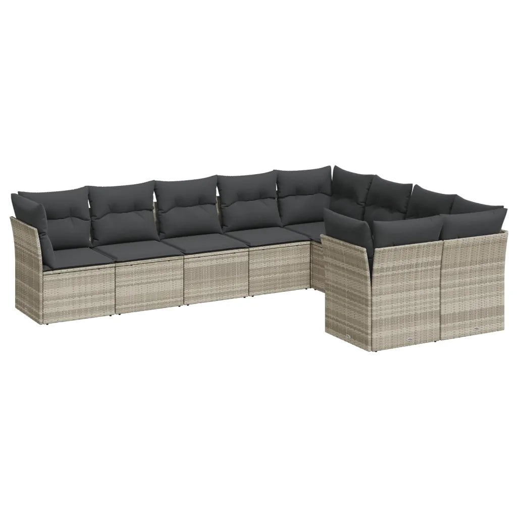 Set Divano da Giardino 9pz con Cuscini Grigio Chiaro Polyrattan