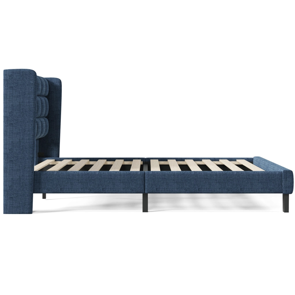 letto imbottito lino blu 140x200 cm