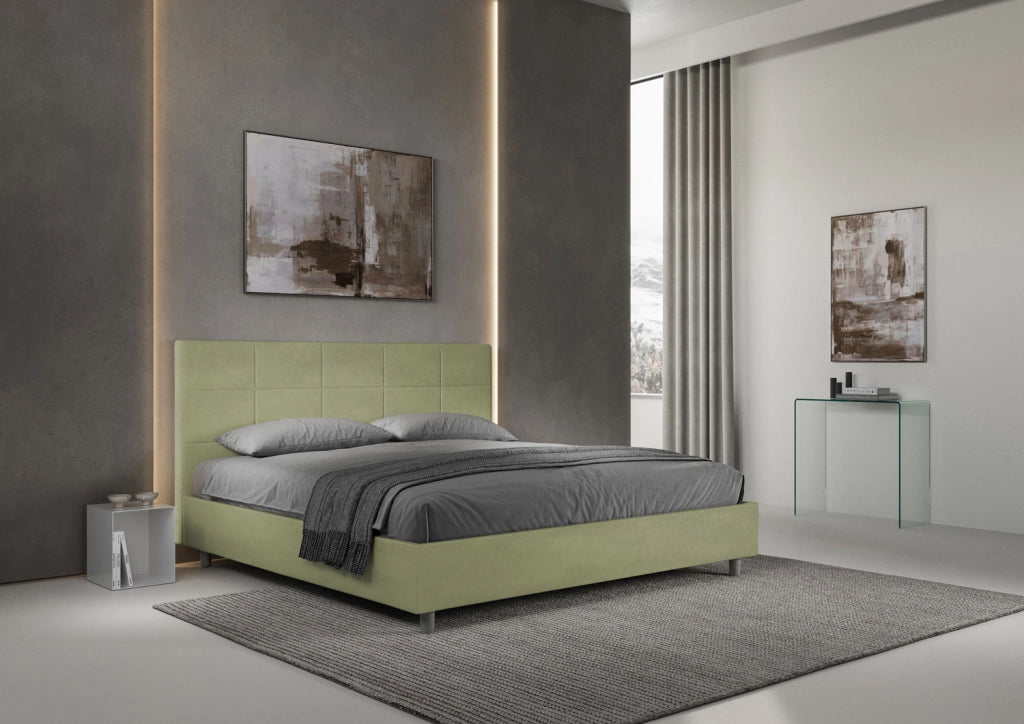BS COM Letto matrimoniale king size con rete imbottito 180x200 microfibra tè verde
