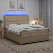 Letto Box Spring LED con Materasso Crema 200 x 200 cm Tessuto 3455949