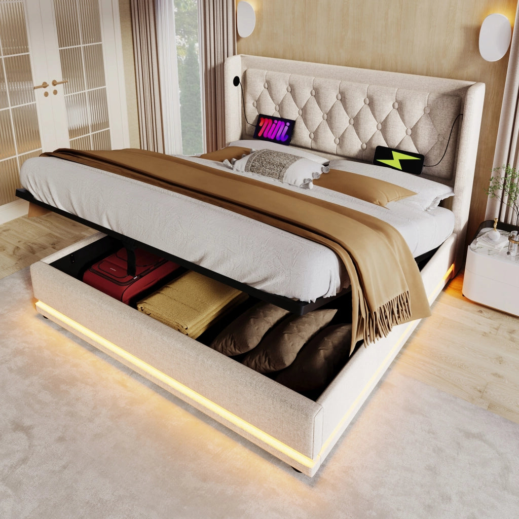 Letto matrimoniale 160x200 - Xylo - USB-C LED 3 lati beige
