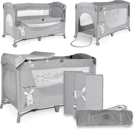 Letto portatile per bambini con altezza regolabile e accessori - Grigio