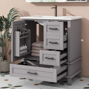 Mobile Bagno con Lavabo Integrato ¨C MINIMAL ¨C Grigio, 76x46x83.5 cm, 3 Cassetti, Ceramica