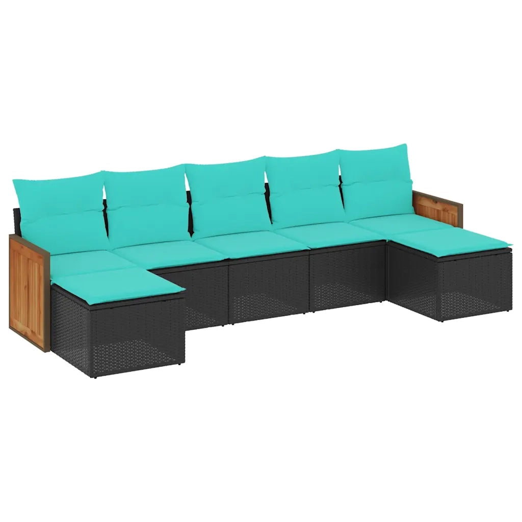 Set Divani da Giardino 7 pz con Cuscini Nero in Polyrattan 3227912