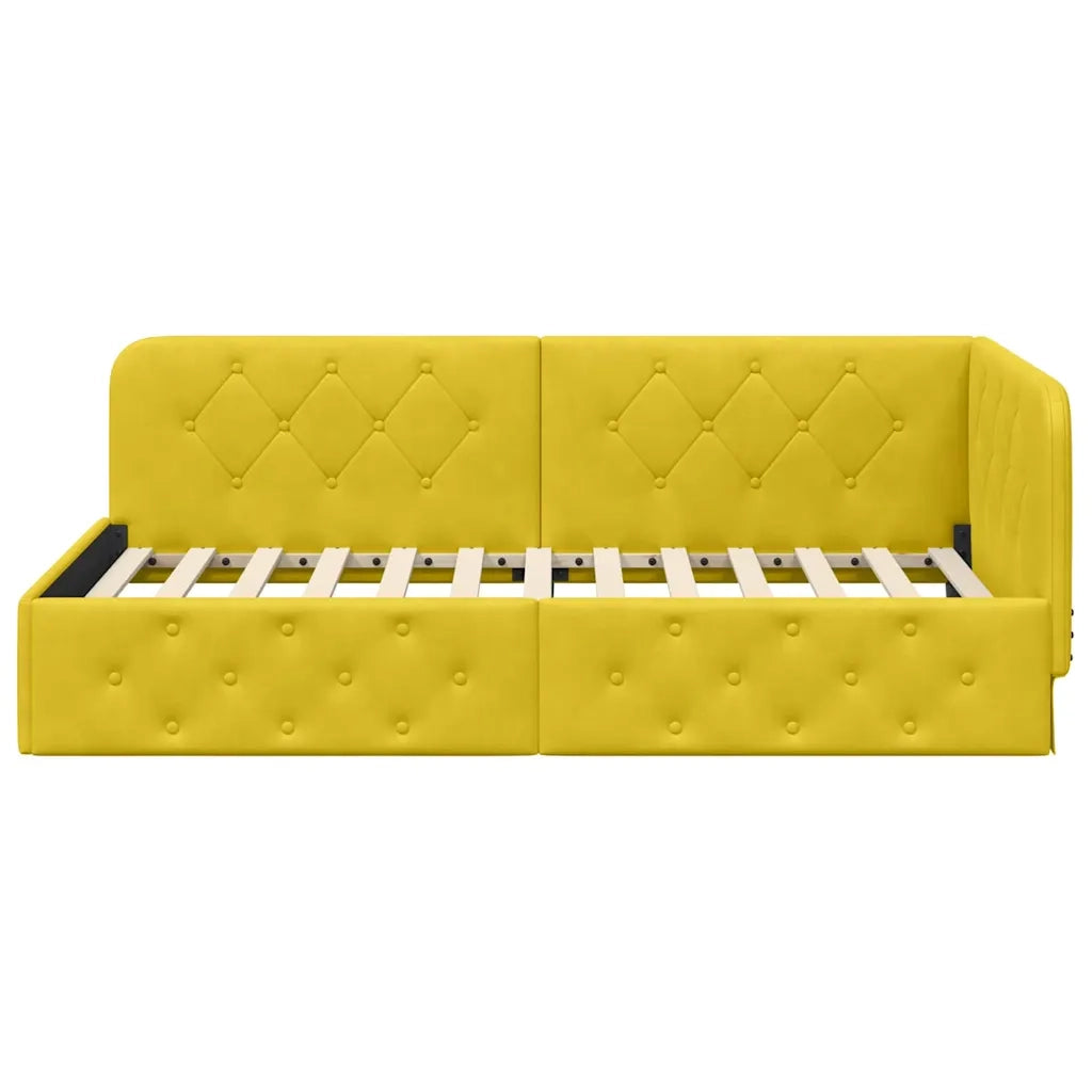 Letto singolo | Letto per adulti | Cornice del letto ad angolo Giallo 90 x 200 cm Velluto