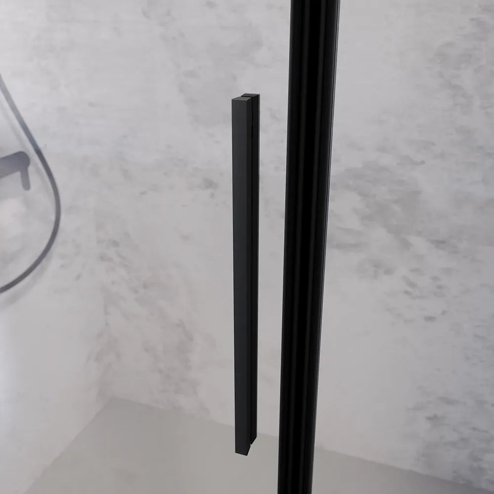 Porta doccia 126-130cm apertura a battente con profili nero opaco e vetro da 6mm trasparente h195 | Elba