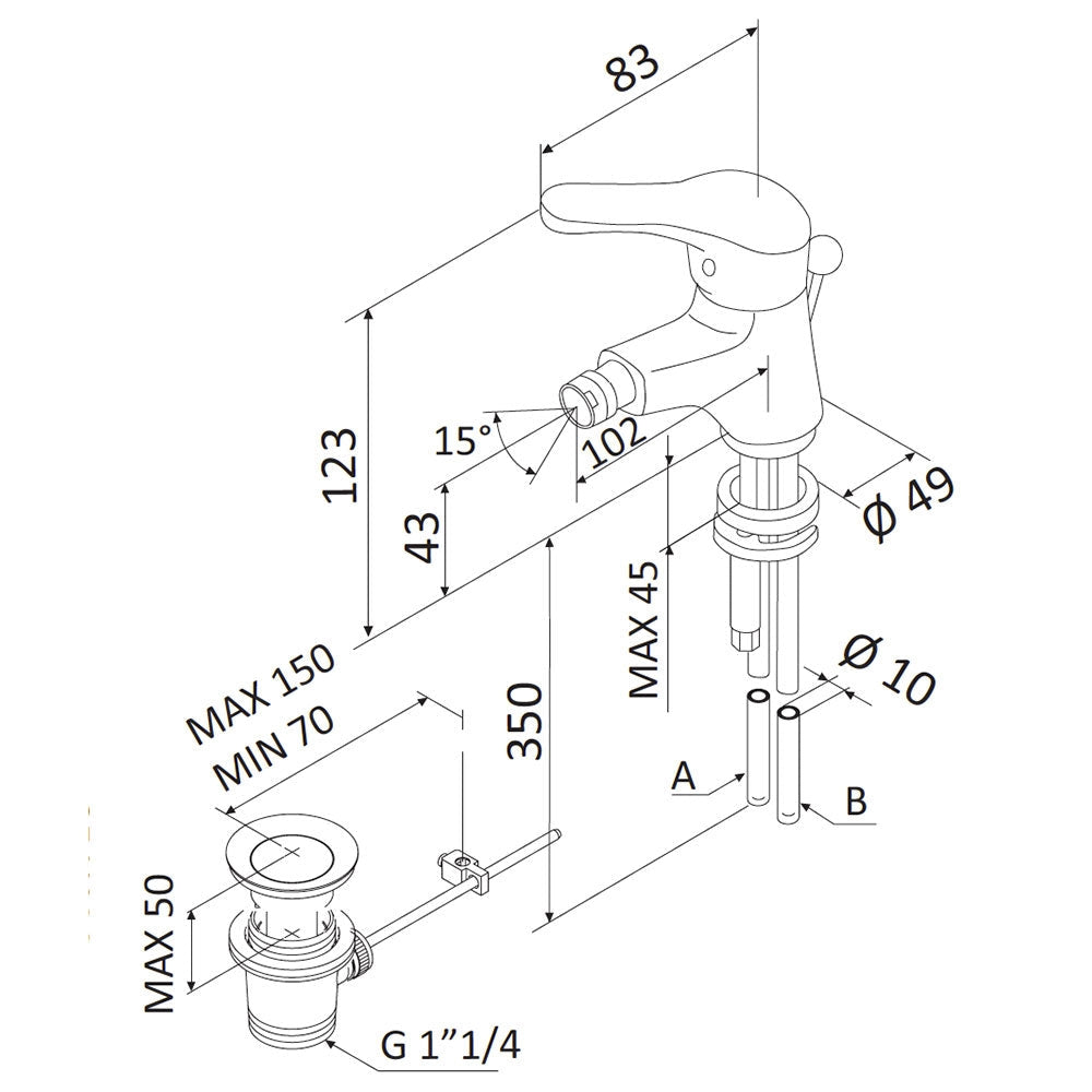 Rubinetto Miscelatore Monocomando Bidet in Ottone Mariani Epic Cromato