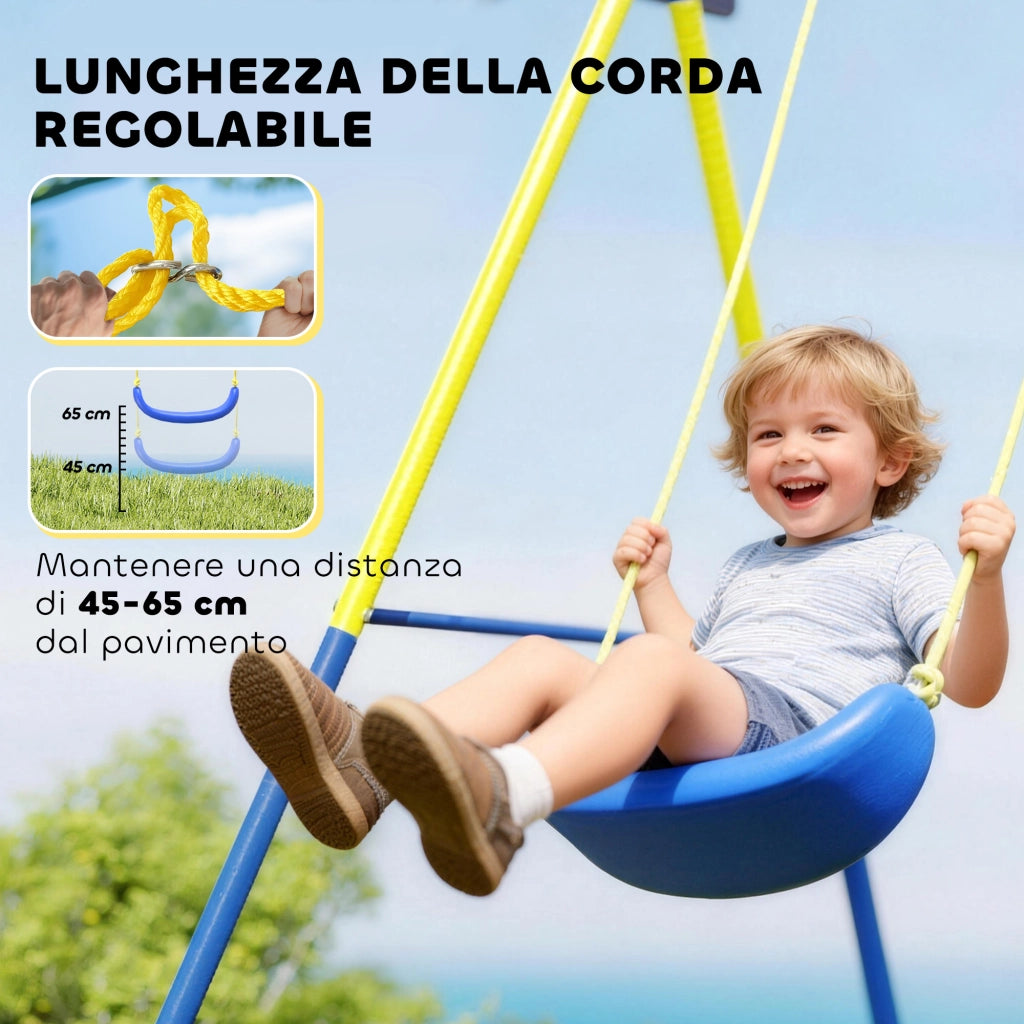 Set Altalena da Giardino 4 in 1 per Bambini 3-8 Anni con 2 Altalene Canestro e Porta da Calcio Multicolore