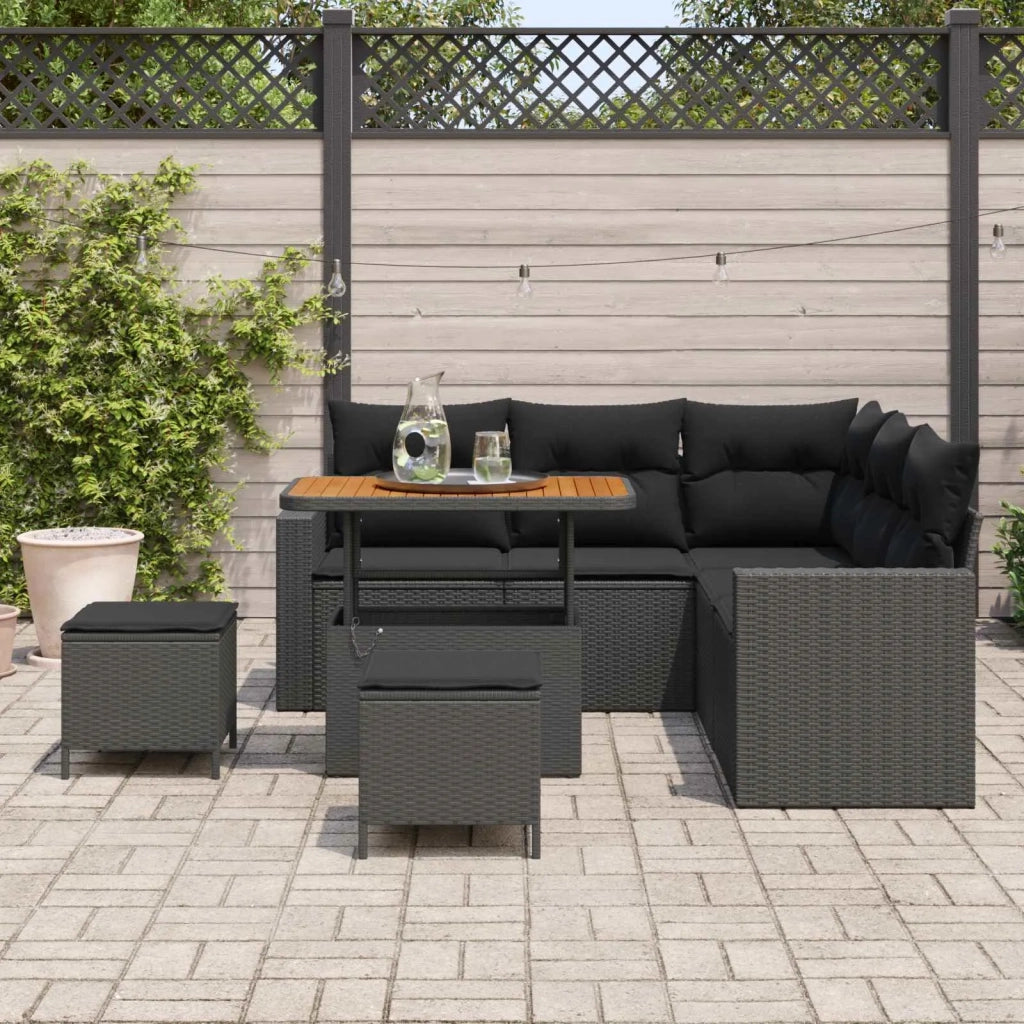 Set Divano da Giardino con cuscino 9 pcs Nero polyrattan 3363564