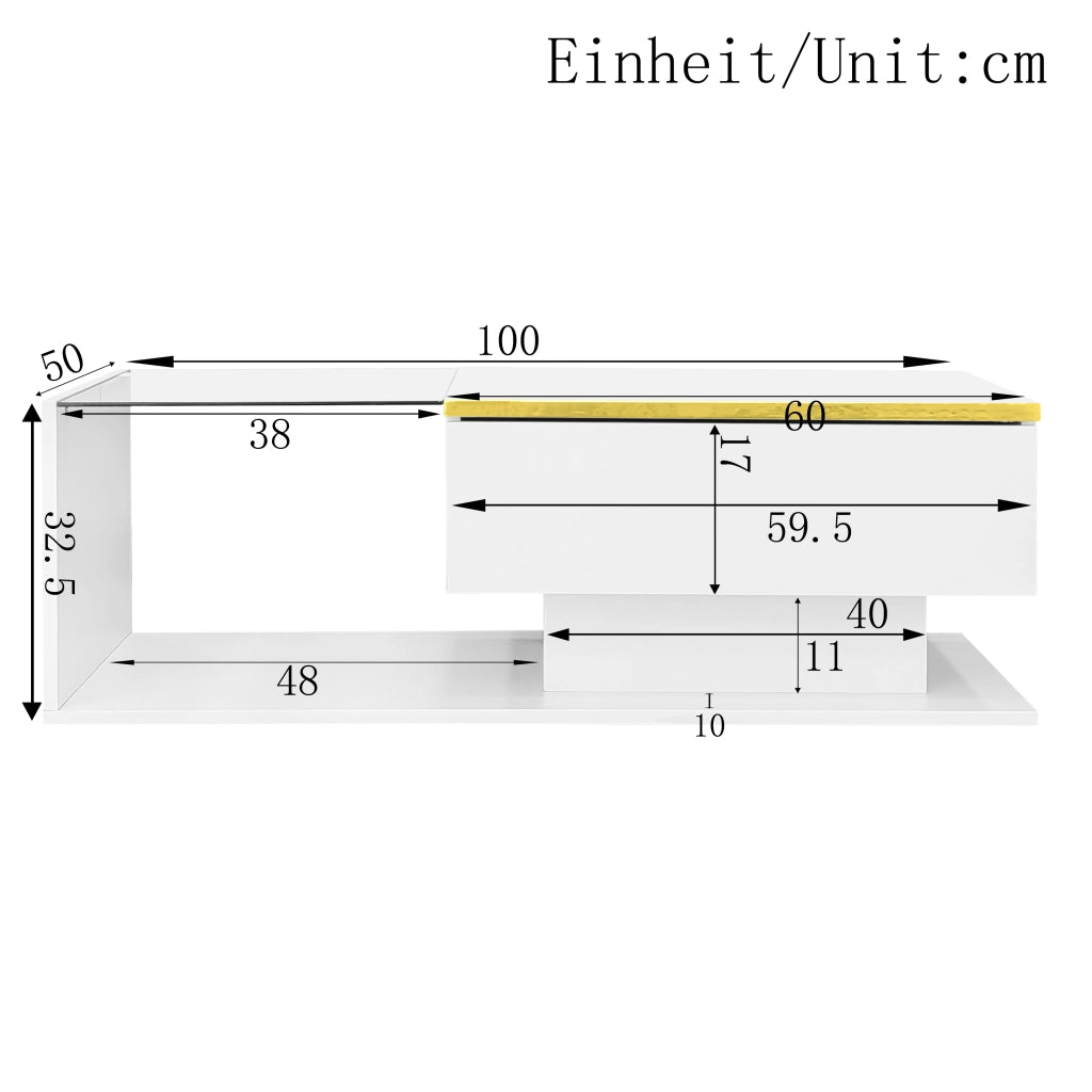 Tavolino da salotto 100 cm - Zephmum - Bianco lucido con vetro ed effetto LED