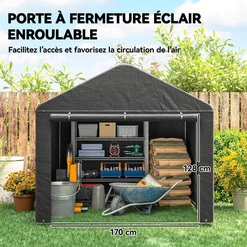 Tenda garage moto impermeabile con porta avvolgibile e cerniera ¨C Xylo ¨C 200x238x183 cm grigio scuro