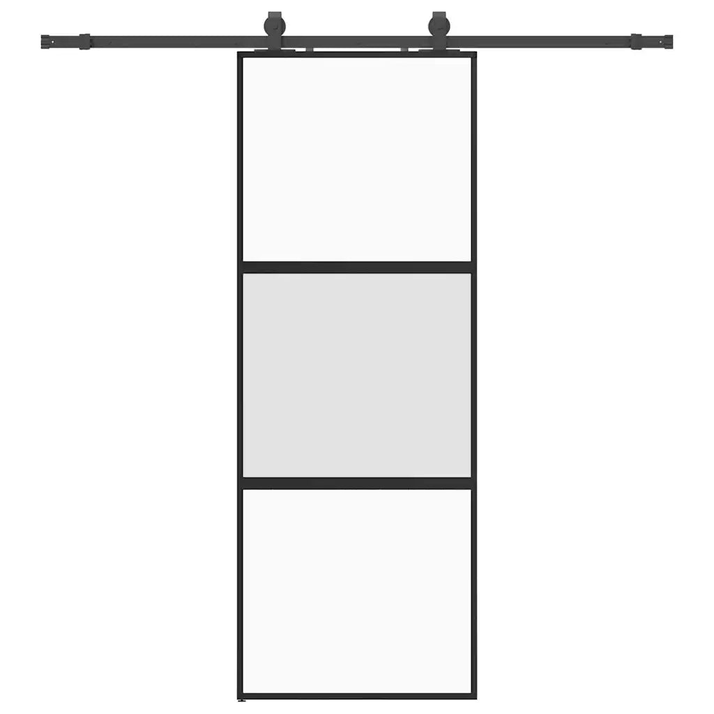 Porta Scorrevole Set Ferramenta Nera 76x205 cm Vetro Temperato