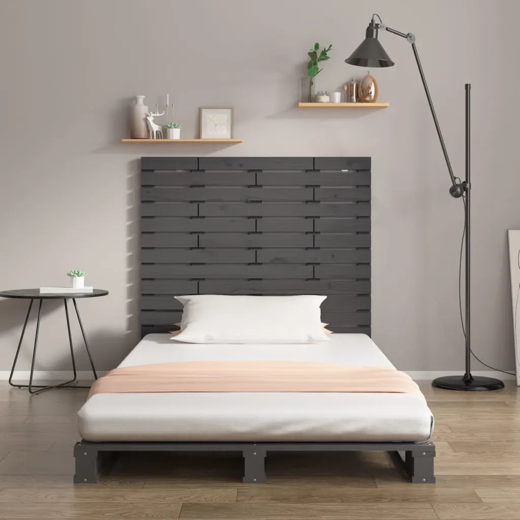 Testiera | Testata da Parete Grigia 96x3x91,5cm in Legno Massello di Pino