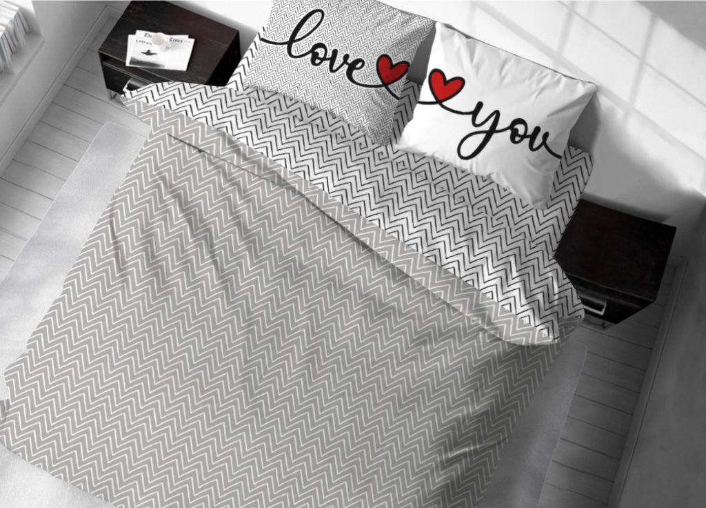 Sacco Copripiumino In 100% Cotone Made Italy Disegno Moderno Happy - Singolo - Love You