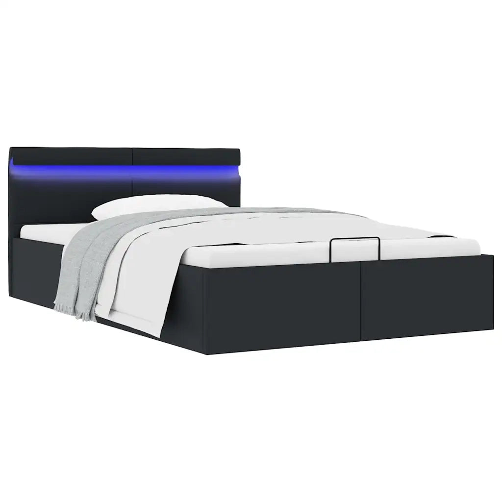 Giroletto Contenitore Idraulico LED Nero Similpelle 140x200 cm