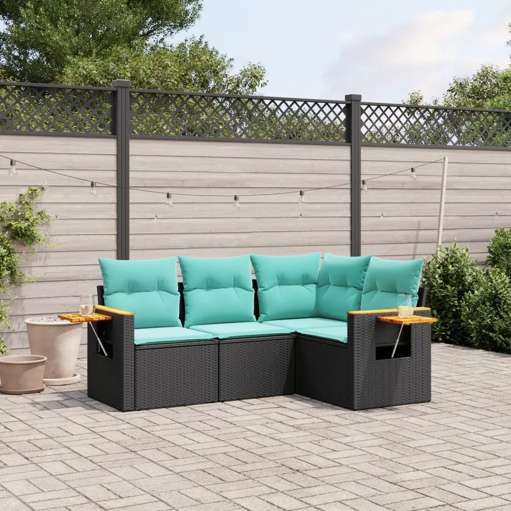 Set Divani da Giardino 4 pz con Cuscini Nero in Polyrattan 3226771