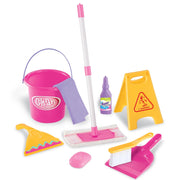 Set Pulizia Giocattolo per Bambini 9 Pezzi con Mocio e Secchio Mop Rosa e Giallo