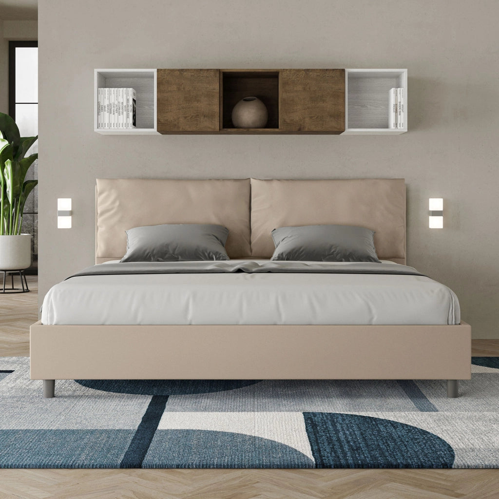BS COM Letto matrimoniale king size con rete imbottito 200x210 similpelle tortora