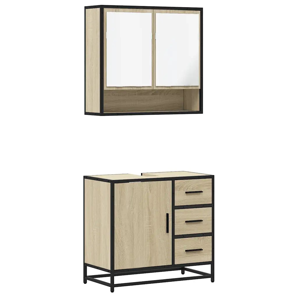 Set Mobili da Bagno | Armadio da bagno 2 pz Rovere Sonoma in Legno Multistrato