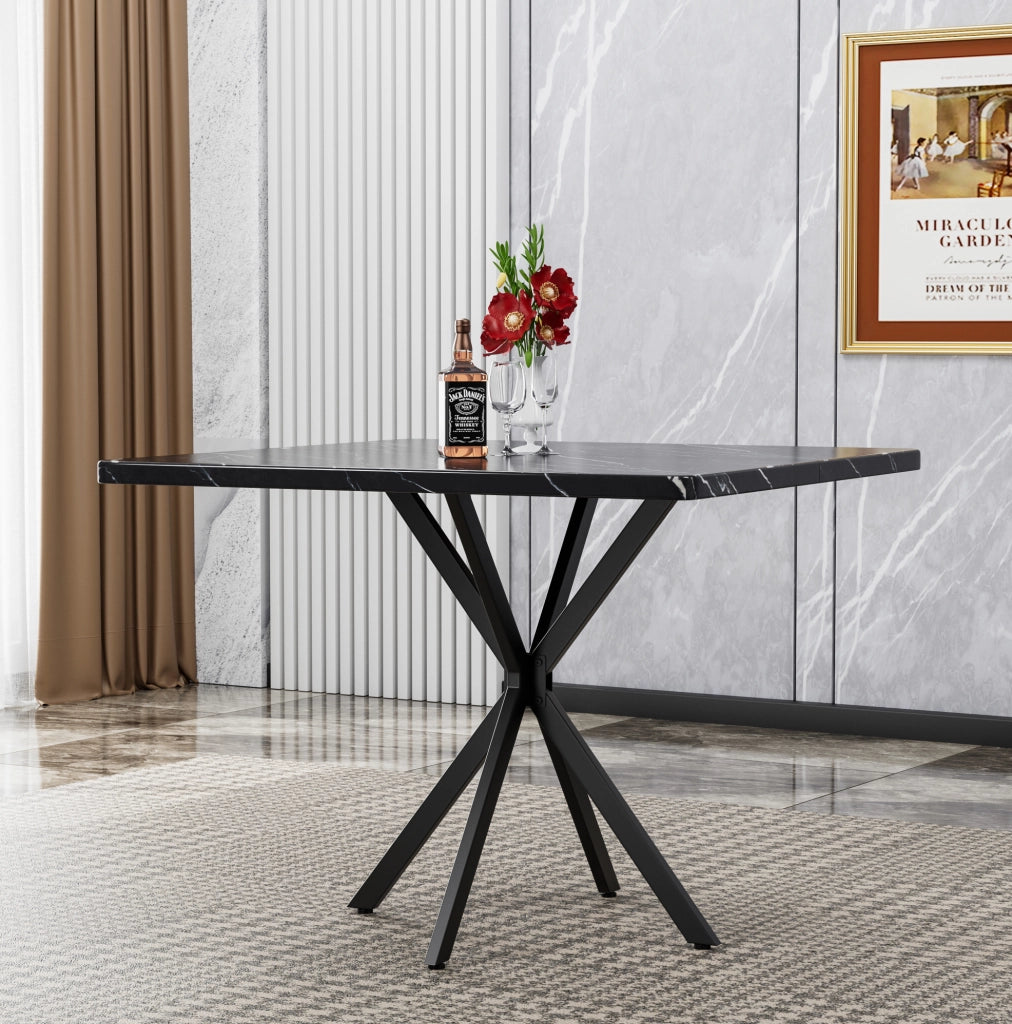 Tavolo da pranzo quadrato in MDF con gambe in ferro; nero