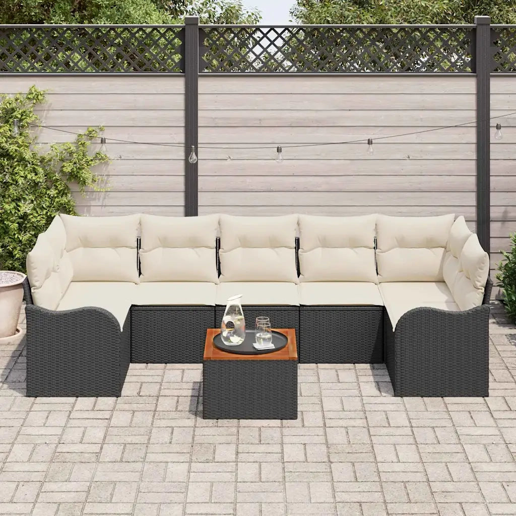 Set Divano da Giardino con cuscino 8 pcs Nero polyrattan