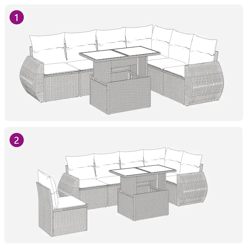 Set Divani Giardino 7 pz con Cuscini Marrone Polyrattan Acacia 3326655