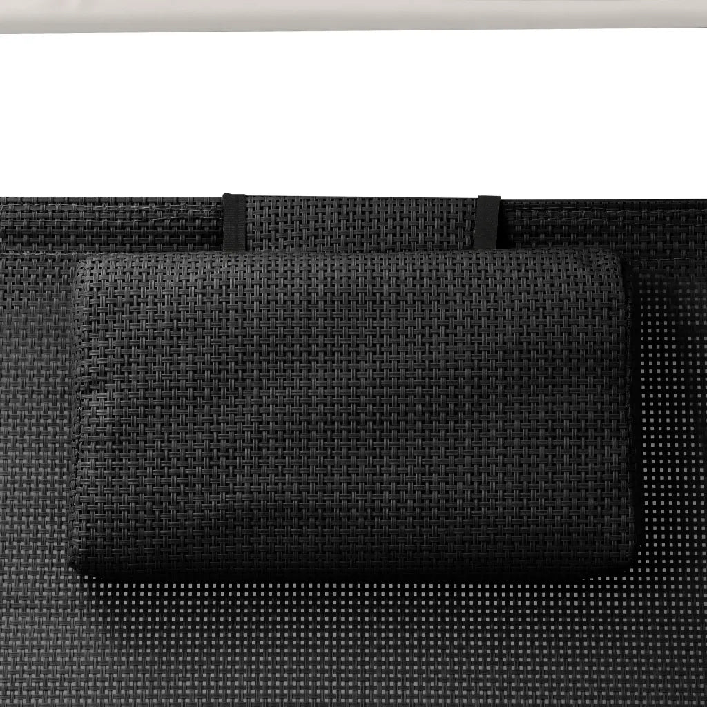 Lettino Prendisole Doppio con Baldacchino in Textilene Nero 310543