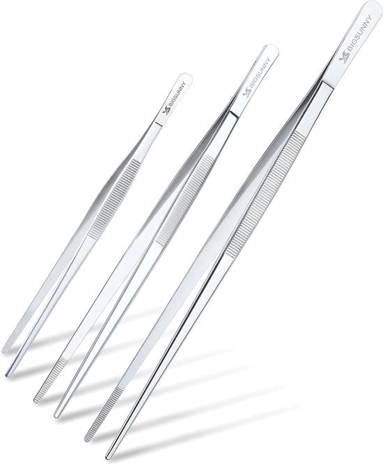 Set di pinze in acciaio inossidabile da 3 pezzi, manici alimentari con punte dentate precise (16,5 cm, 21,6 cm, 30,5 cm)