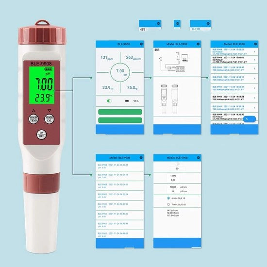 Testatore di qualità dell'acqua 4-in-1 Ph-tester Bluetooth - preciso e affidabile - per l'acqua potabile e altro.