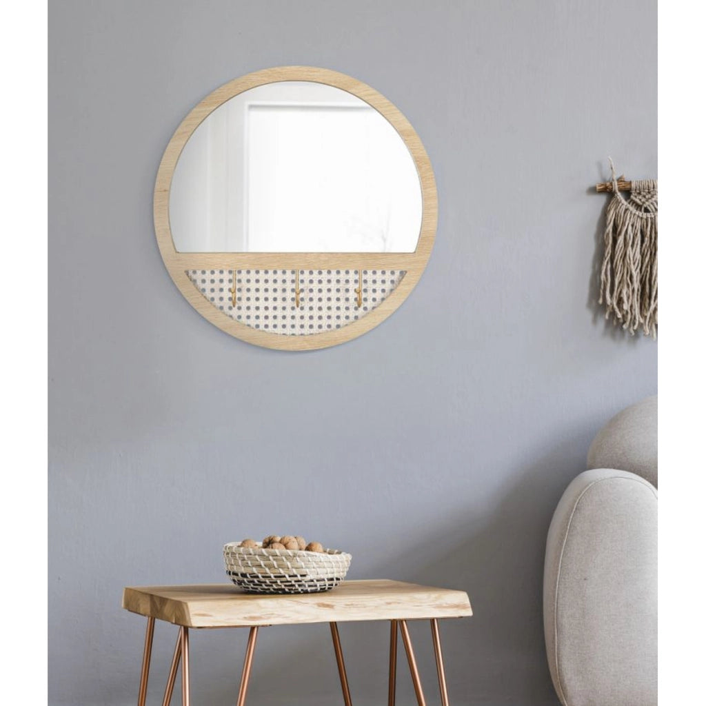 Specchio da parete Fuji con cornice boho in ferro e MDF