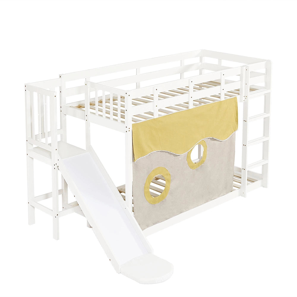Letto a castello-Xylo-90x200cm scala barriere tenda scivolo pino+MDF