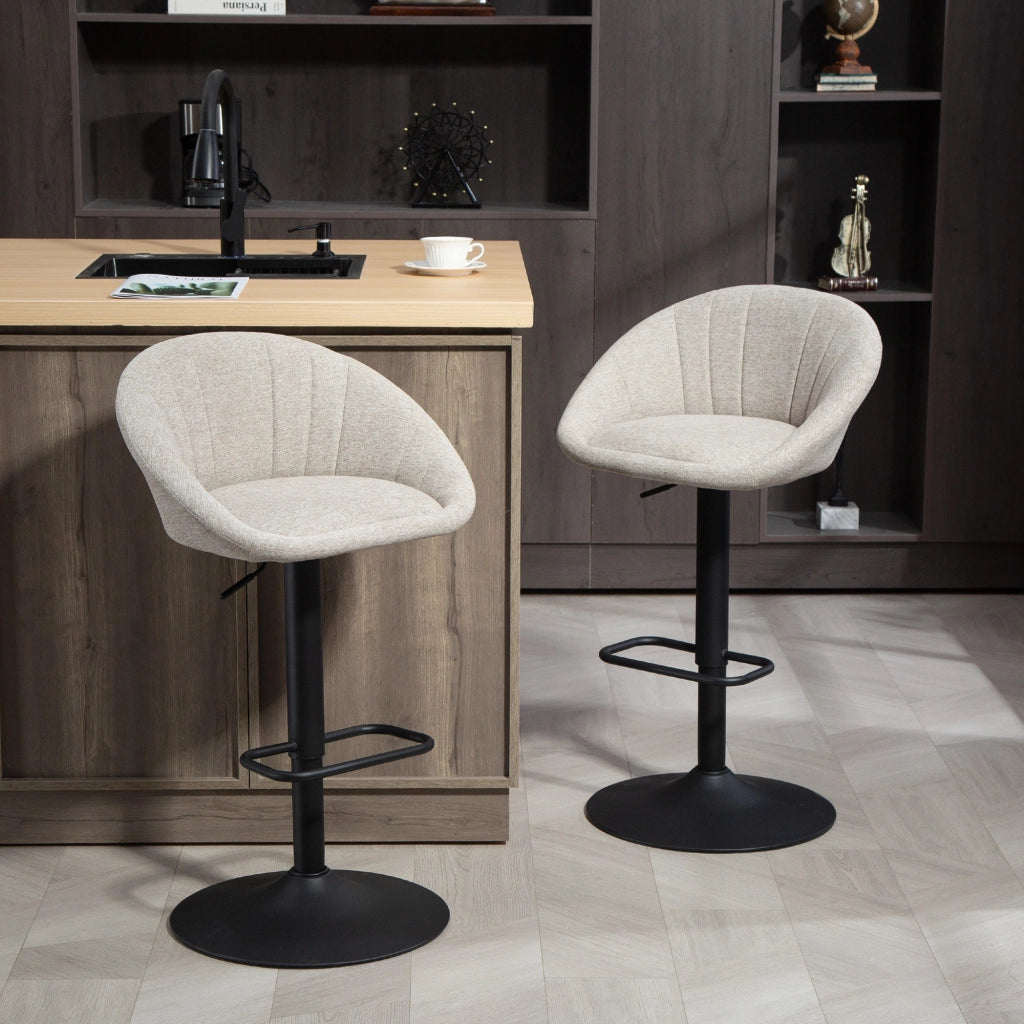 Sgabelli da bar con schienale e braccioli ¨C zephmum ¨C beige, altezza regolabile, 2 pezzi